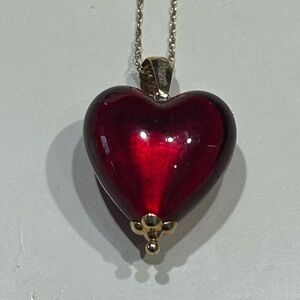 Beautiful Murano Glass Blown Heart with 14K Gold accents and Chain.